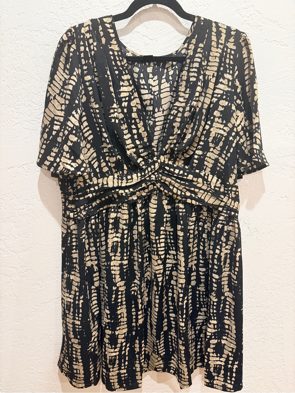 Black and Cream Twist-Front Women's Dress